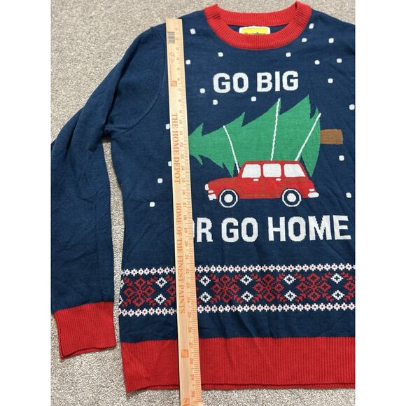 NEW Tipsy Elves Ugly Christmas Sweater Men’s XXL Go Big Go Home Car Tree Blue - Picture 2 of 7